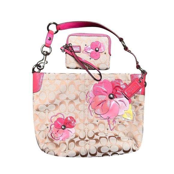 COACH x POPPY - RARE XL Peach Flower Tote and Wallet SET - Picture 1 of 8